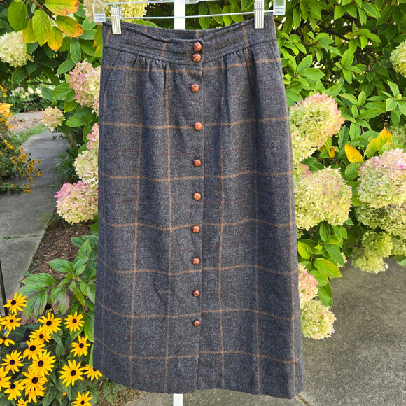 Evan Picone Skirt Pencil Dark Acadamia Wool Button Front Union Label sz 10 VTG - Picture 1 of 11